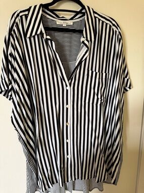 Striped Black & White Button-Up Shirt